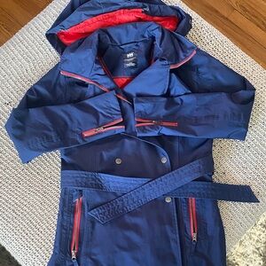 NWOT Helly Hansen jacket. Red/navy blue double button peacoat style with belt